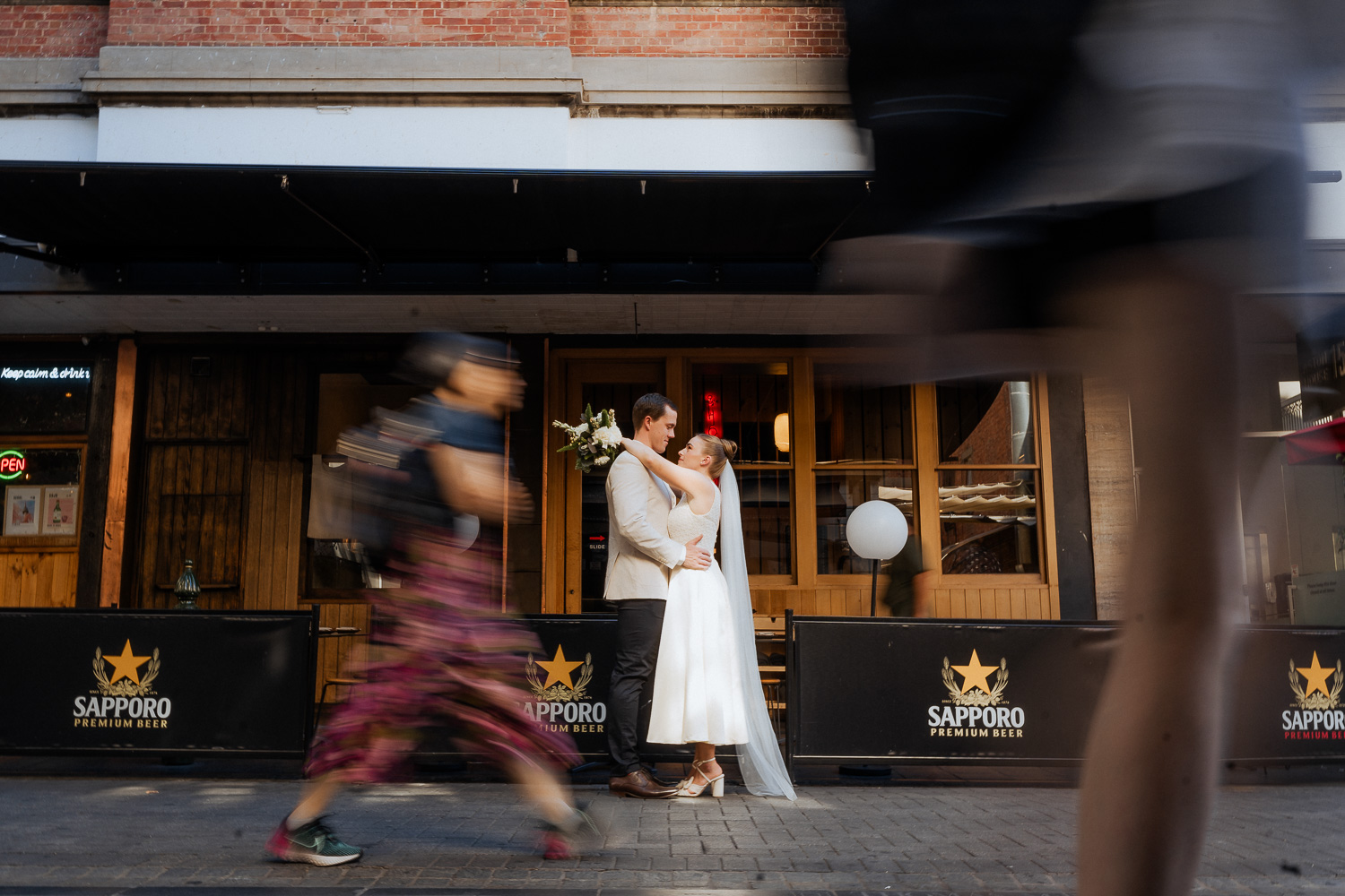 Adelaide wedding photos in Leigh Street near Fugazzi