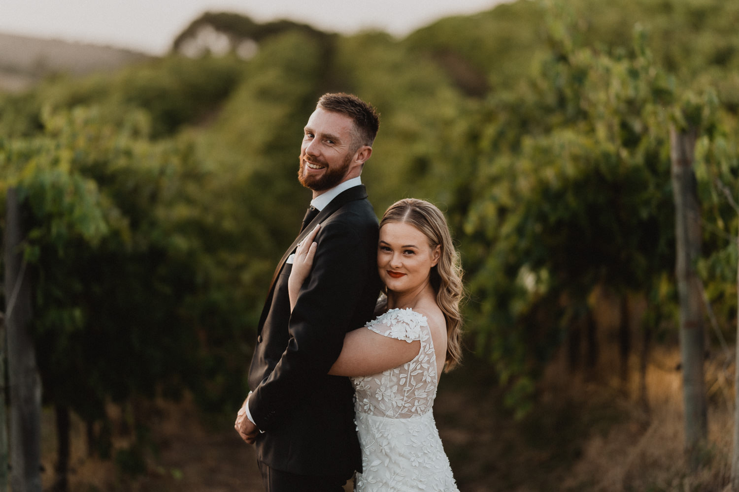 Chapel Hill wedding photo in the vines close to sunset