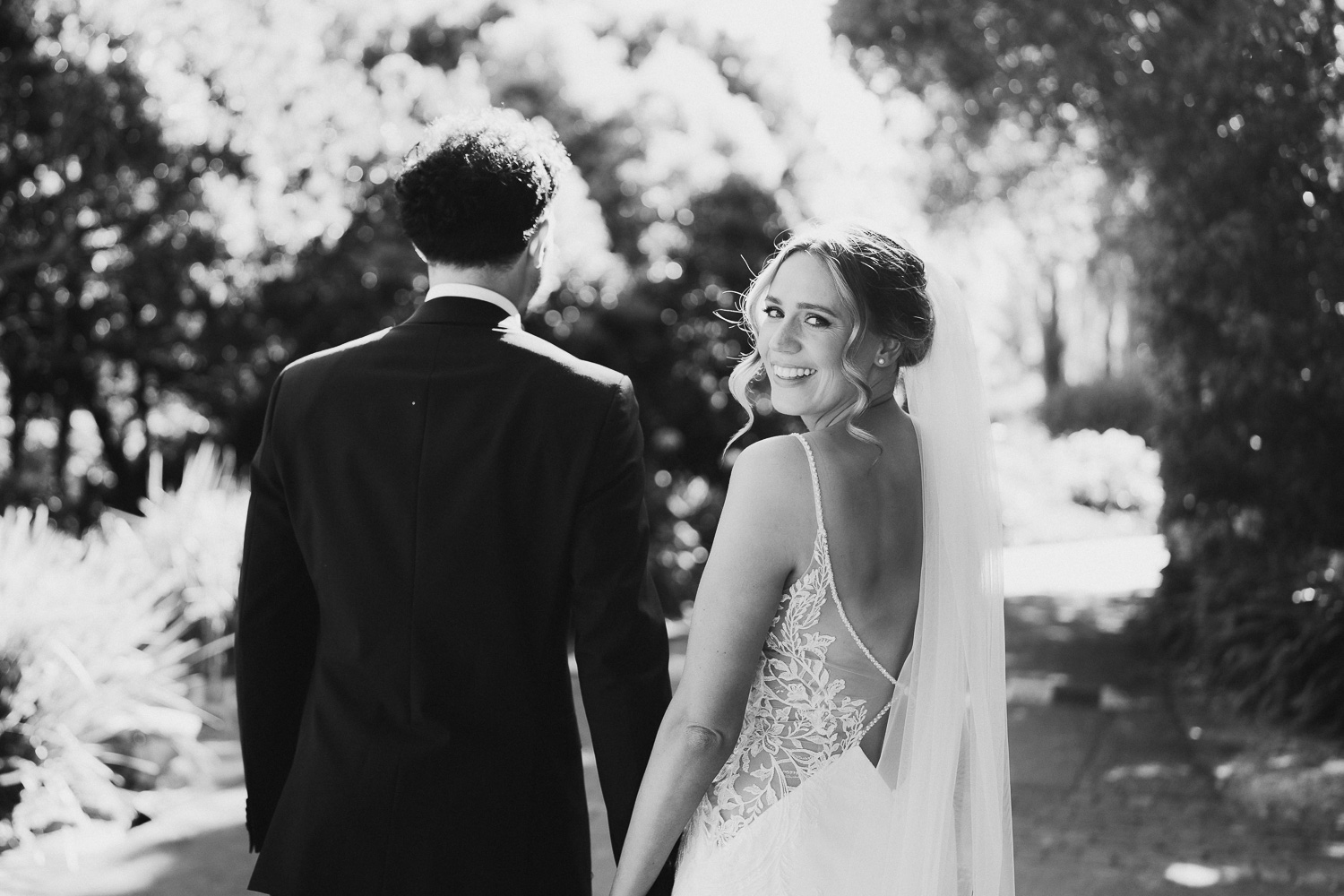 Black and white bride and groom at Mt Lofty House Estate wedding